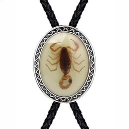 Naturel steen Scorpion bolo tie voor man Indiase cowboy western cowgirl lederen touw zinklegering stropdas 240314