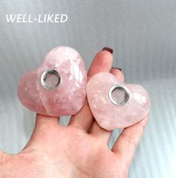 Natutale rozenkwarts kristalpijp roze kristal roken hartvormige gestreepte liefde genezing Gemstones hart tabakspijpen geschenken c05601473
