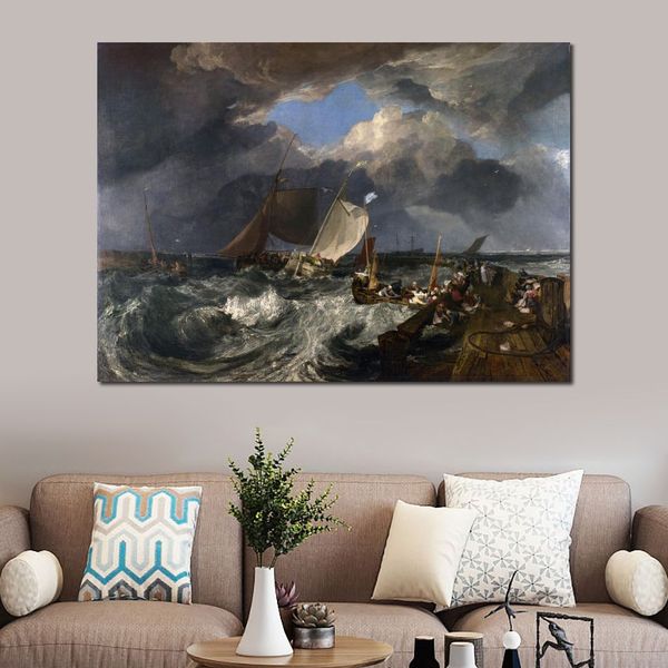 Art nautique toile peinture Calais Pier Joseph William Turner oeuvre peint à la main décor de salle à manger
