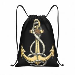 Capitaine nautique Anchor Sac à cordon Hommes Femmes Portable Gym Sports Sackpack Sailor Adventure Shop Sacs à dos de stockage t38m #