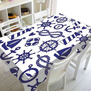 Nautische marine blauwe anker wiel touw vuurtoren verjaardagsfeestje tafel decor zee marine doek cover vierkante doek 210626