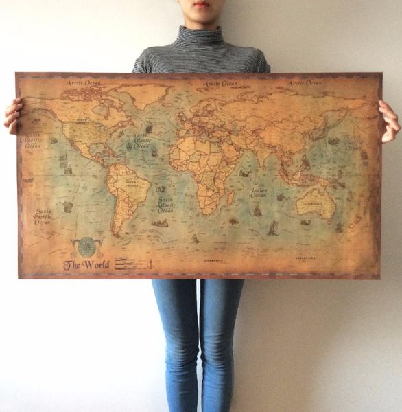 Nautical Ocean Sea World Map Retro Old Art Paper Pain
