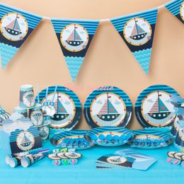 Nautisch feest schip Arch Paper platen Stroopjes Cups TableCleoth Kids Boys Theme Happy Birthday Party Decorations Supplies