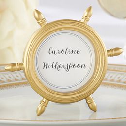 Thème nautique Gold Ship Wheel Photo Crame Place Carte Holder Mariage Favors Souvenirs Party Cadeaux