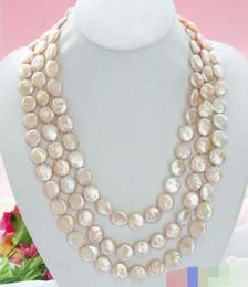 Nautral 48 "14mm roze munt Freshwater Cultured Pearl Necklace