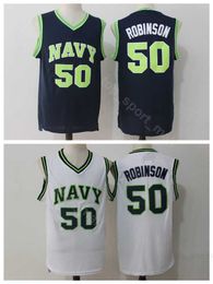 Naval Academy Navy Midshipmen College David Robinson Jersey 50 Men Basketball Team Kleur Blue Away Witte University Stitched GRATIS verzending