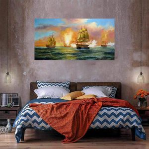 Peinture de bataille navale Peinture à l'huile sur toile Décor à la maison Pablage à la main / HD-Print Art Picture personnalisation est acceptable 21060805