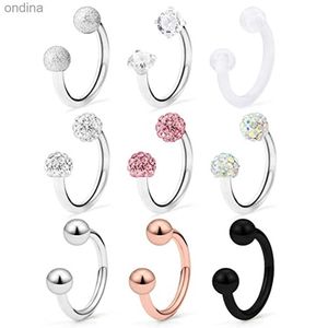 Nombril Bell Button Rings 1 / 9PCS 16G Anneau à lèvres en acier chirurgical en cristal cubique Fer à cheval Barbell Tragus Cartilage Boucle d'oreille Helix Daith Septum Piercing YQ240125