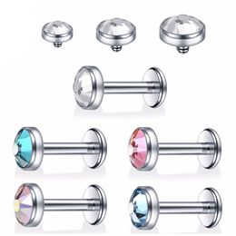 Navel Bel Knop Ringen 10 ST G23 Labret Piercing Lip Zirkoon 6810mm Intern Schroefdraad Oorstekers Kraakbeen Oorbellen Helix Lichaam Sieraden 230628