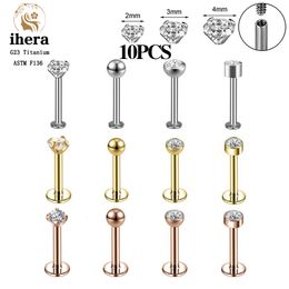 Nombril Cloche Bouton Anneaux 10PCS G23 Labret Piercing Anneau À Lèvres 16G F136 Filetage Interne Nez Stud Boucle D'oreille Tragus Helix Cartilage Piercing Bijoux 230717