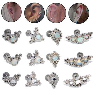 Navel Bell Button Rings 12PCS G23 Steel Bar Opal Cluster Ear Tragus Helix Kraakbeen Snow Gem Earring Stud Labret Ring Piercing Jewelry16g 230628