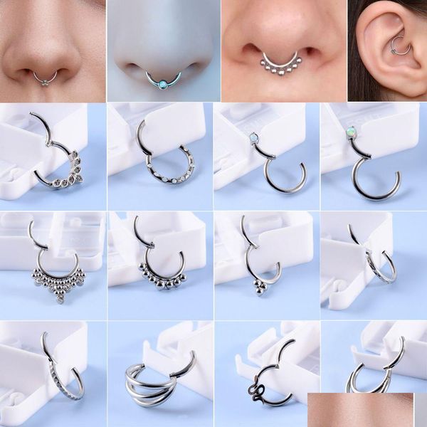 Bouton de cloche de nombril anneaux 12pcs en acier septum clicker cerceau anneau de nez Labret oreille tragus cartilage zircon daith helix oreille corpore perçage otza8