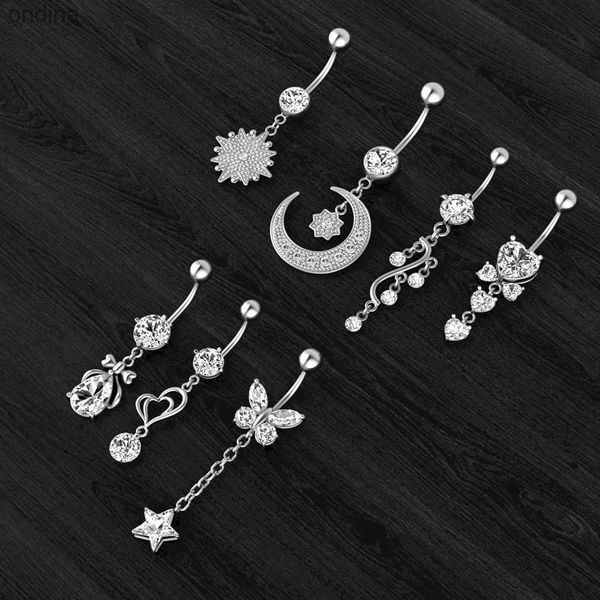 Nombril Bell Button Rings 14G Animal Heart Dangle Nombril Anneaux En Acier Chirurgical Courbé Nombril Barbell Bijoux De Corps Piercing Ombligo pour Femmes Fille YQ240125