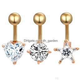 Nombril Bell Button Anneaux 14G Belly Ring Mix 3 Style 24Pcs / Lot Clear Zircon Femme Body Piercing Jewlry Star Dangle Jauge Pour Dhgarden Dhr23