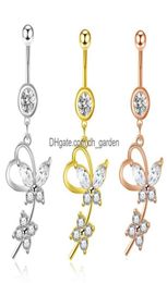 Anillos de botón de campana del ombligo 14g Dangle Belly para mujeres niñas 316L Barra de acero Currato Joya de joyas Piercing Deli Dhgarden DHGIF6140788