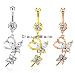 Navel Bell Button Rings 14g Dange Belly For Women Girls 316L Steel gebogen Barbell Body Jewelry Piercing Drop Deli Dhgarden DHGIF9575153