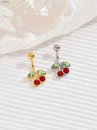 Nombril Bell Button Rings 14G En Acier Chirurgical Pin Bar Plaqué Or 18K Cerise Nombril Anneau Corps Ventre Piercing Fruits Ongles Nombril Nombril Anneaux YQ240125