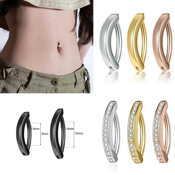 Anneaux de nombril 1 PC 14G en acier inoxydable Clicker nombril anneau pour les femmes couleur or inversé incurvé nombril bouton de cloche bijoux de corps 8/10 MM YQ240125