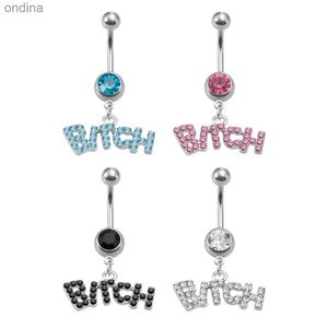 Anneaux de nombril 1 pièce pendants en CZ avec lettres mignonnes et sexy pour femmes, barre en acier chirurgical, piercing de nombril, bijoux de corps YQ240125