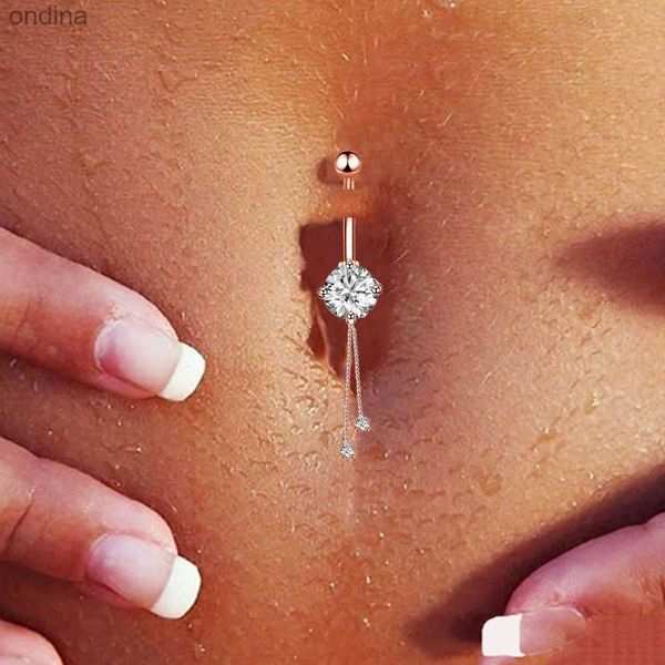 Nombril Bell Button Rings 1pc nouvelle chaîne de Zircon balancent Nombril anneau prismatique pendentif Nombril Piercing Nombril Umbigo 14G acier inoxydable ventre Piercing YQ240125