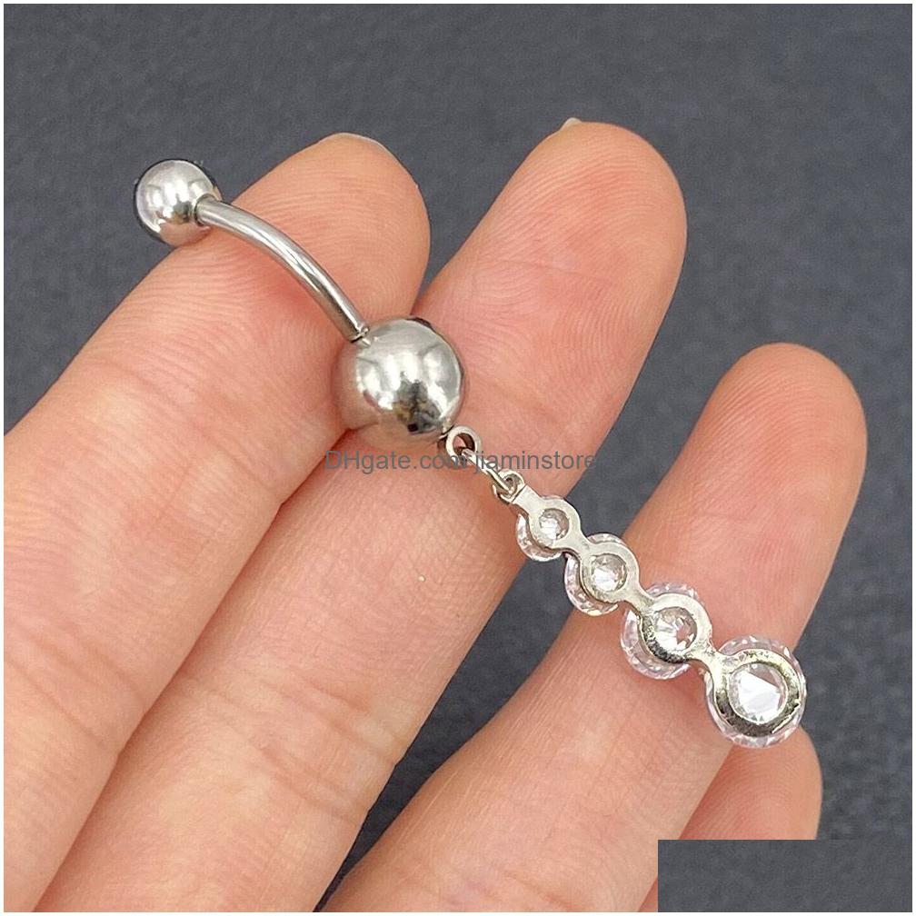 Navel Bell Button Rings 1Pc Stainless Steel Belly Piercing Long Crystal Dangle Earring Y Women Body Jewelry Gift Drop Delivery Dhwq7
