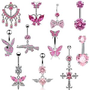 Navel Bell -knop Ringen 1 stks 14g roestvrijstalen vlinder knop Ringen vrouwen mode navel ring piercing body piercings sieraden cadeau accessoires