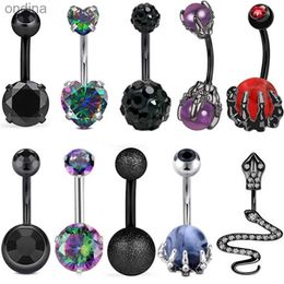 Nombril Bell Button Rings 1 pièces anneaux de nombril en cristal noir acier chirurgical serpent corps Piercing nombril coeur Sexy anneau de ventre Piercing Ombligo bijoux YQ240125