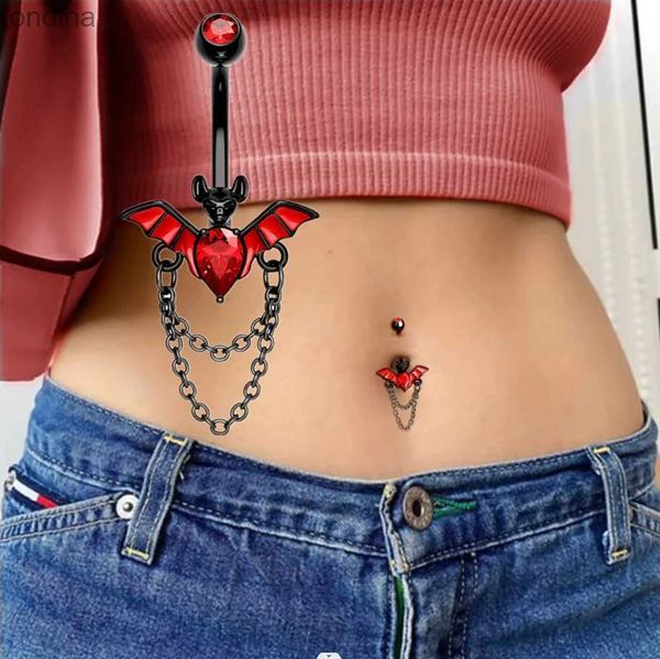 Nombril Bell Button Rings 1 pièces rouge chauve-souris ventre Piercing bijoux 14G noir lune nombril anneau Rose fleur nombril anneau Barbell Piercing Ombligo pour les femmes YQ240125