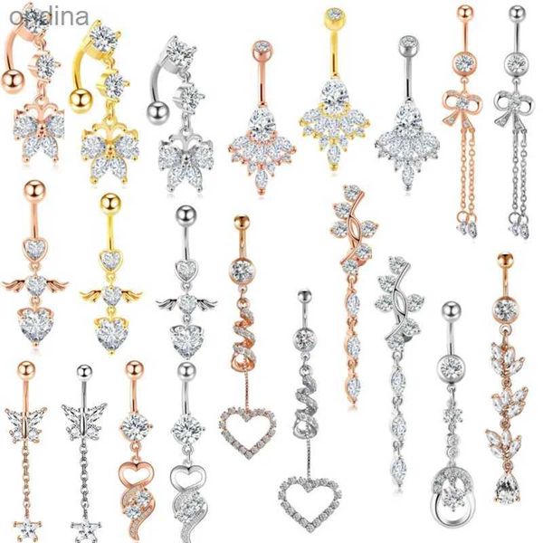 Nombril Bell Button Rings 1 pièces en acier inoxydable coeur nombril anneau 14G papillon ventre Piercing bijoux cristal nombril Piercing Dangle Piercing Ombligo YQ240125