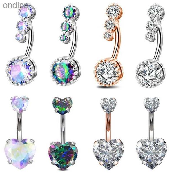 Bouton de cloche de nombril Anneaux 1pcs en acier chirurgical AB CRISTAL BOUTON BOUTON RING Zircon Coeur nombril Piercing Inverse Boully mignon Bouton Piercing Sexy Navel Ring YQ240125