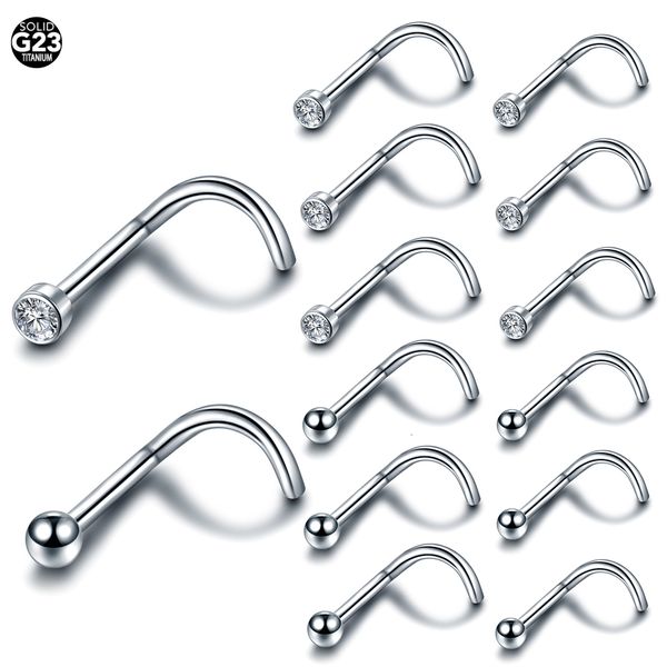 Nombril Bell Button Rings 20pcs / lot G23 Goujons de nez Piercing Cristal Nez Vis Plat CZ Nostril Boucles d'oreilles Piercing Nariz Bijoux Anneaux de nez 20G 18G 230905