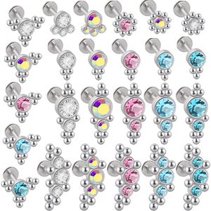 Navel Bell Button Ringen 25 stks/partij Stalen Lip Bar Labret Clear Crystal Earring Helix Tragus Kraakbeen Flat Base Oorstekers Piercing Groothandel 230731