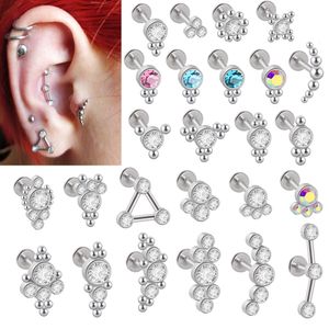 Navel Bell Button Rings 25PCS Lot Steel Lip Bar Labret Clear Crystal Earring Helix Tragus Kraakbeen Flat Base Ear Studs Piercing Groothandel p230628