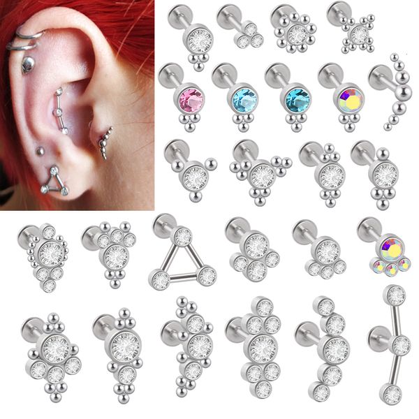 Anillos de botón de campana de ombligo 25PCSLot Barra de labios de acero Labret Pendiente de cristal transparente Helix Tragus Cartílago Base plana Espárragos Piercing Venta al por mayor p230628