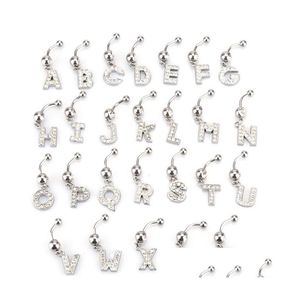 Navel Bell Button Rings 26 Letter Style Charming Body Piercing Crystal Rhinestone Inlay Belly Ring Stainless Steel Jewelry Drop Del Dhwqd