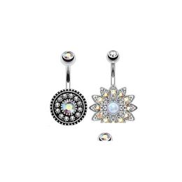 Bouton de cloche de nombril Anneaux 2pcs / set Vintage Fleur ronde rond le ventre sexy bijoux de corps en acier inoxydable en acier inoxydable pour Dr Dhgdk