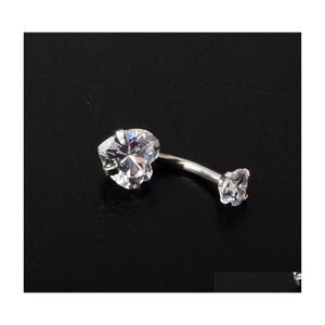 Navel Bell Button Rings 316L Chirurgisch staal 14g Belly Clear Diamond Zirkon CZ Sieraden Love Heart White Rose Gold 867 R2 Drop Dhmag