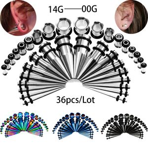 Navel Bell Button Rings 36Pcs/Lot 14G-00G Ear Gauges Stretching Kit Tapers Plugs Eyelets Stainless Steel Tapers and Plugs Expander Set Body Piercings 230407