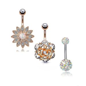 Ombligo Campana Anillos 3 Unids / set Flor Y Wasit Danza Del Vientre Cristal Cuerpo Joyería Acero Inoxidable Rhinestone Piercing Cuelga Para Dr Dhjec