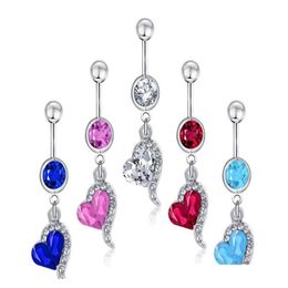 Navel Bell -knop Ringen 4 kleuren Mix kleur hartstijl ring buik body piercing sieraden bengle accessoires mode charme 7k1gu9847 dh6fx