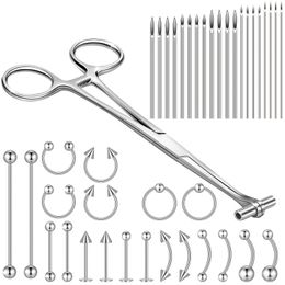 Navel Bell Button Rings 41 stks Body Piercing Tool Kit Inclusief Septum Forceps Klemtang 20 stks 316L roestvrijstalen piercingnaalden en 20 stks sieraden 230731