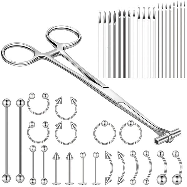 Nombril Bell Button Rings 41pcs Kit d'outils de perçage corporel comprenant une pince à septum, une pince à pince, 20 aiguilles de perçage en acier inoxydable 316L et 20 bijoux 230905