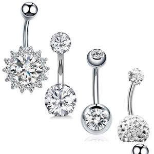 Navel Bell -knop Ringen 4 stks/set chirurgische stalen piercings kristal buik navelarring bar y vrouw body sieraden drop levering dhfdb