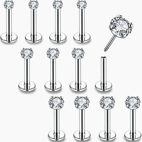 Nombril Cloche Bouton Anneaux 50 pcs Corps Bijoux 20G 18G 16G Push In Lip Morne Boucles D'oreilles Stud CZ Cartilage Helix Tragus Nez Piercings 230628