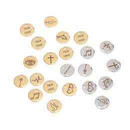 Navel Bell Button Rings 50st GoldRose Gold Stainless Steel Blank Stamping Dog Tags Ronde Charm Hangers Custom met Woorden 6mm8mm10mm 230727