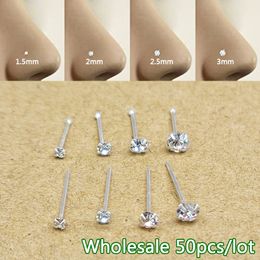 Navel Bell Button Rings 50pcslot Neus Pin Piercing 925 Sterling Zilver 15mm 2mm 25mm m Ronde Clear Crystal Studs nariz Sieraden 230729