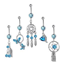 Navel Bel Knop Ringen 5 Stks/set Dream Catcher Blue Stone Zirkoon Crystal Body Sieraden Rvs Strass Piercing Voor Wome Dhh7U