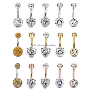 Anillos de botón de campana para el ombligo 5 unids/set corazón de amor redondo lindo cuerpo de cristal joyería Piercings de acero inoxidable Piercing de diamantes de imitación para Wome Dhuvs