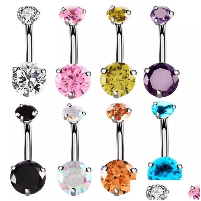 Navel Bell Button Rings 8 Colors Double Round Zicron Stainless Steel Jewelry Bars Sier Belly Ring Body Piercing Drop Delivery Dhej8