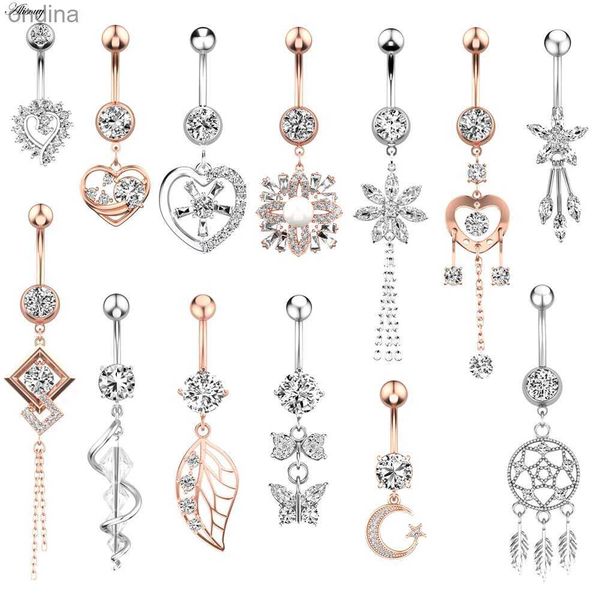 Nombril Bell Button Rings Alisouy 1 pc acier chirurgical cristal Zircon fleur coeur feuille nœud papillon bouton pendant nombril Piercing anneau ventre anneau corps bijoux YQ240125